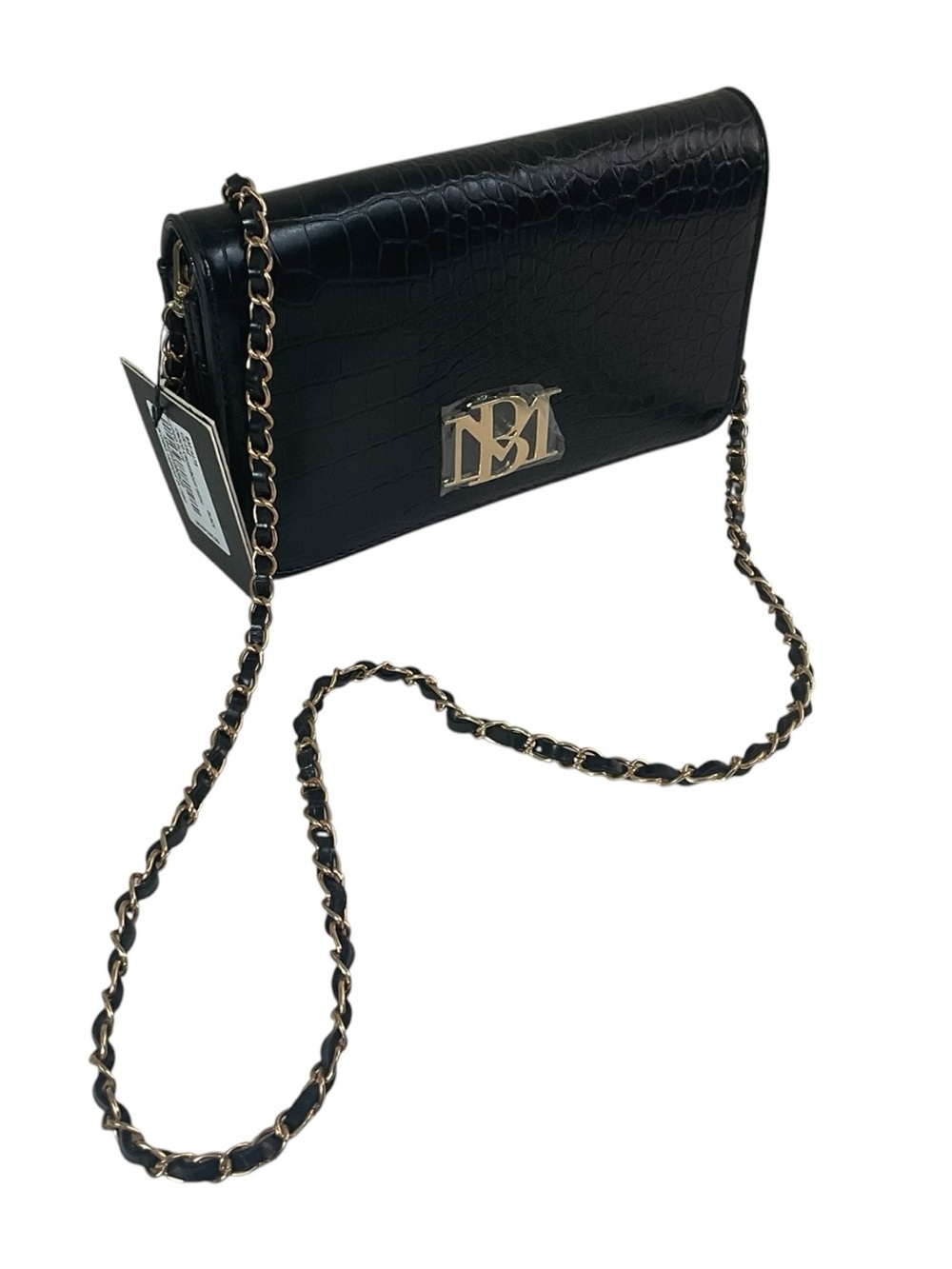 Badgley Mischka BM-4173 Black Croco Crossbody With Logo Plate Vegan Leather Bag - Picture 2 of 16